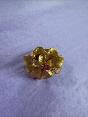 Lia Sophia Gold Floral Cocktail Ring with Pink Stones - Women Jewelry size 8